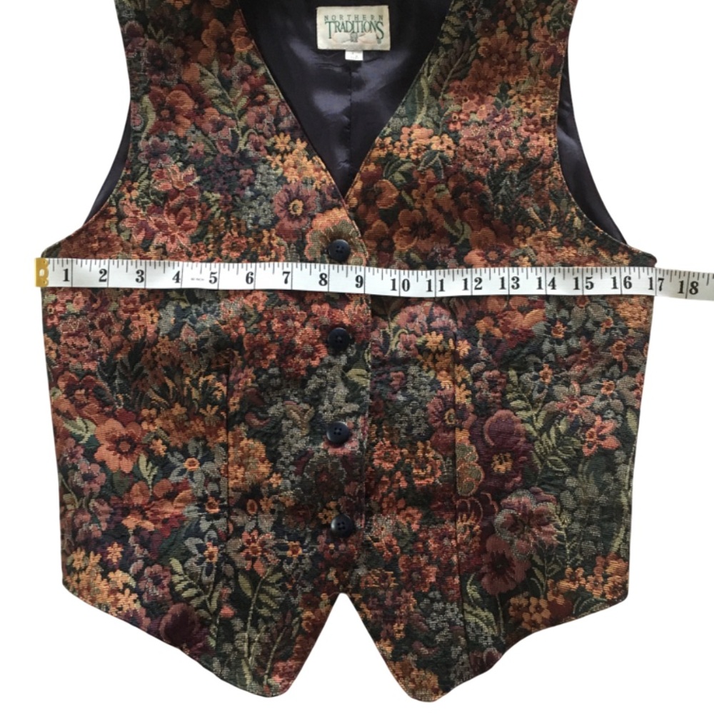 Vintage Floral Tapestry Vest Womens 90s Button Up S - Picture 3 of 7